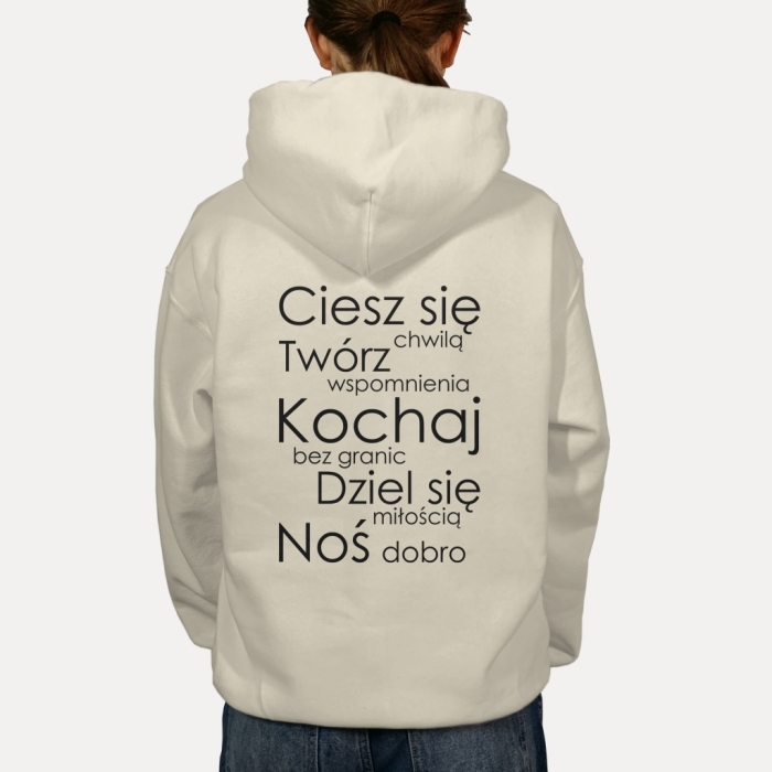 Bluza z przesłaniem oversize z kapturem Ciesz się chwilą