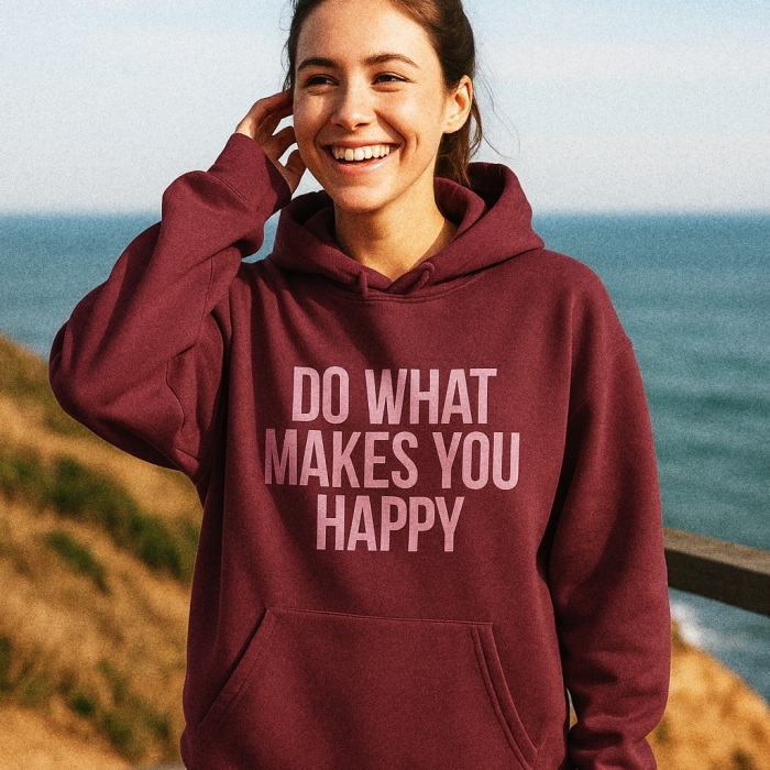 Bluza z przesłaniem oversize z kapturem Do What Makes You Happy nosdobro