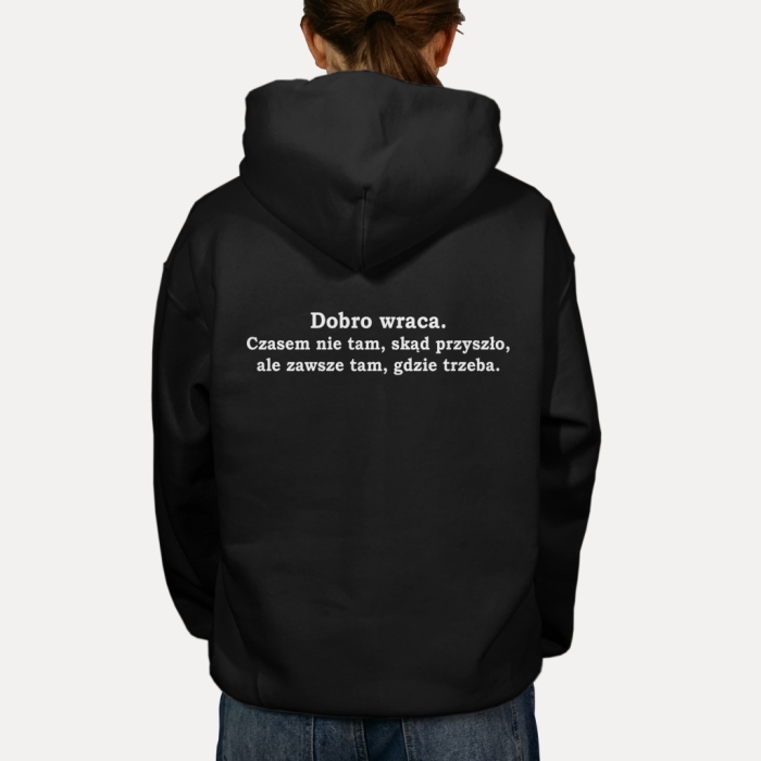 Bluza z przesłaniem oversize z kapturem Dobro wraca