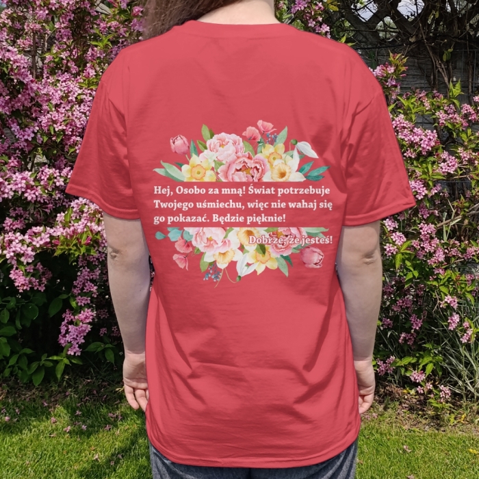 Koszulka oversize Dobrze, że jesteś! KWIATY Unisex Pozytywny T-shirt z przesłaniem