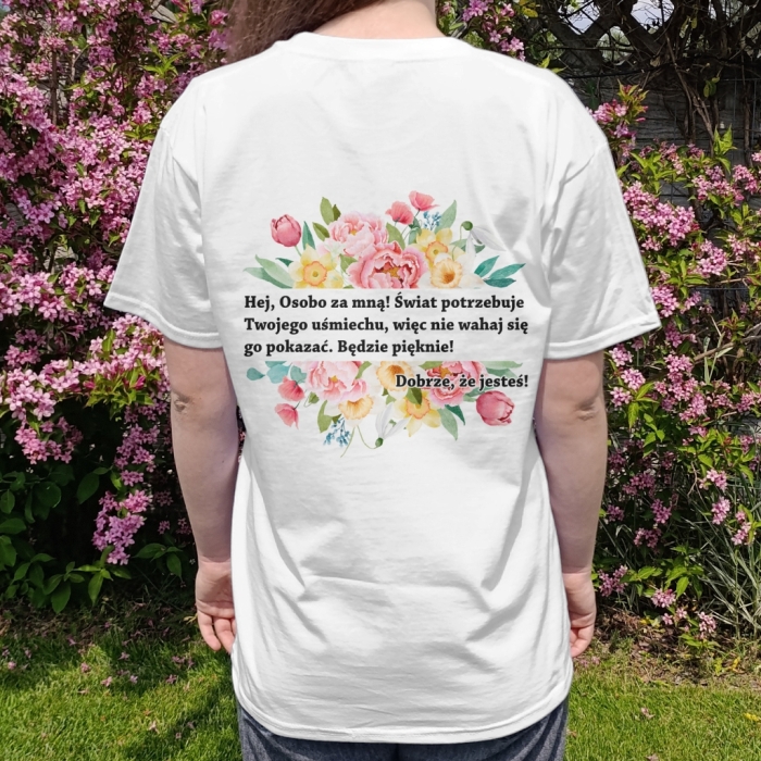 Koszulka oversize Dobrze, że jesteś! KWIATY Unisex Pozytywny T-shirt z przesłaniem