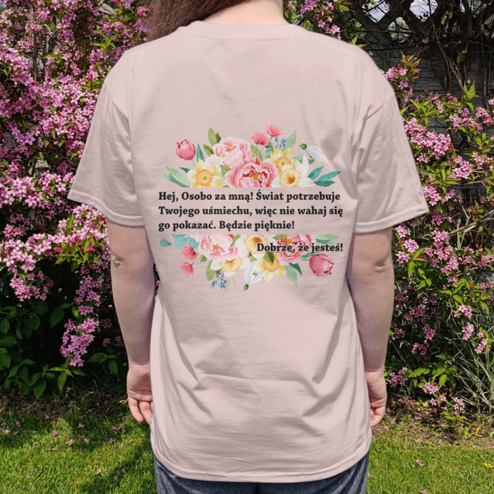 Koszulka oversize Dobrze, że jesteś! KWIATY Unisex Pozytywny T-shirt z przesłaniem