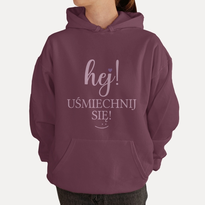 Bluza z przesłaniem oversize z kapturem Hej uśmiechnij się!