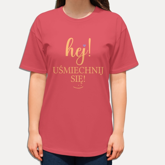 Koszulka z przesłaniem oversize Hej uśmiechnij się :)