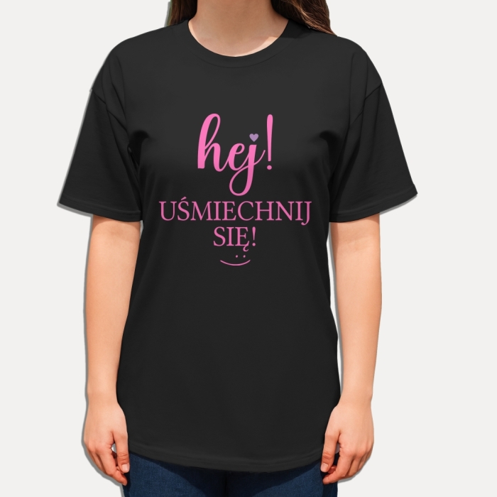 Koszulka z przesłaniem oversize Hej uśmiechnij się :)