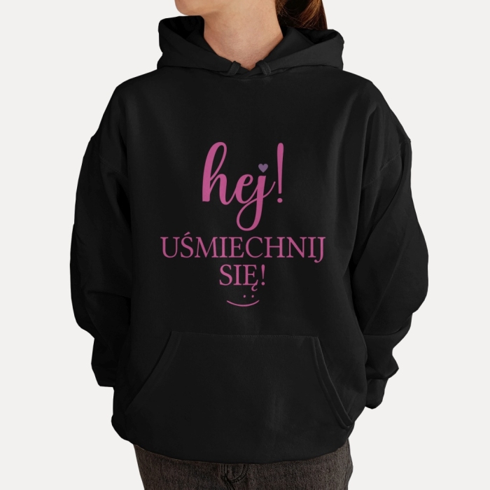 Bluza z przesłaniem oversize z kapturem Hej uśmiechnij się!