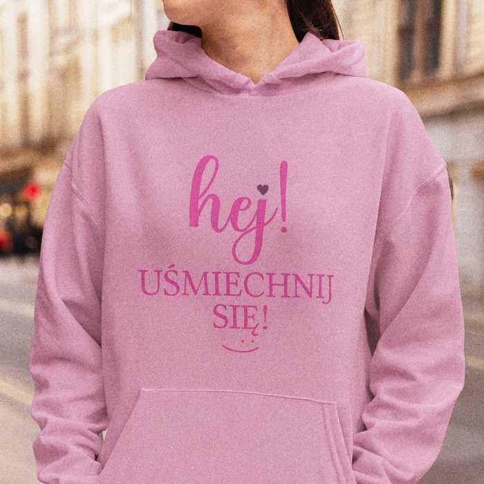 Bluza z przesłaniem oversize z kapturem Hej uśmiechnij się!