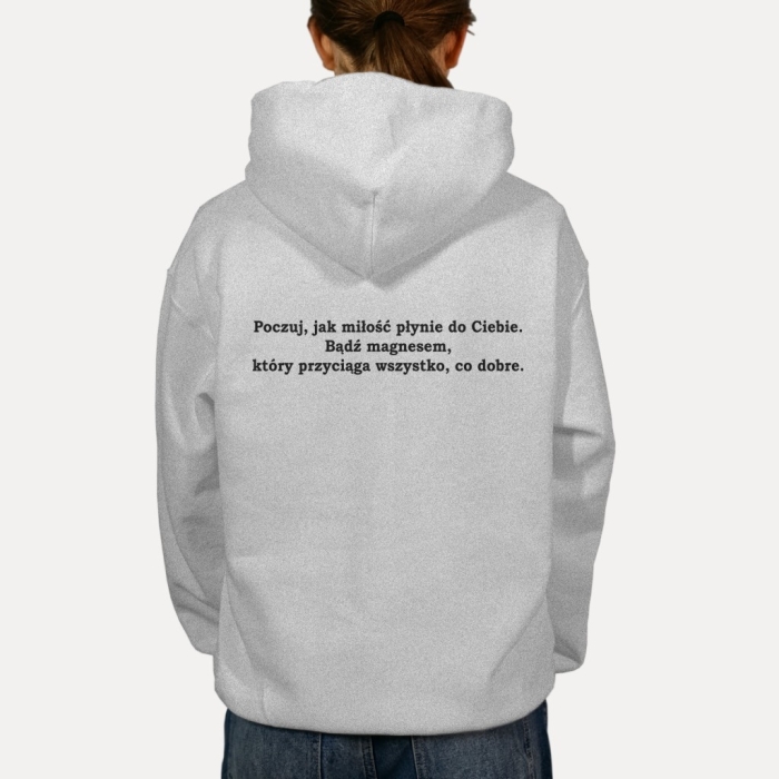 Bluza z przesłaniem oversize z kapturem Poczuj jak miłość płynie do Ciebie