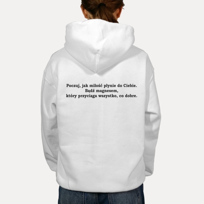 Bluza z przesłaniem oversize z kapturem Poczuj jak miłość płynie do Ciebie