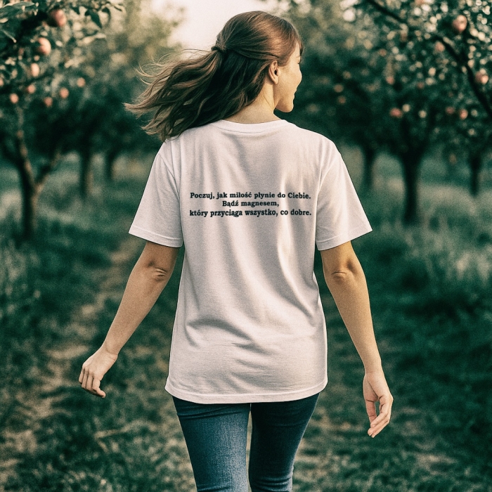 Koszulka z przesłaniem oversize Poczuj jak miłość płynie do Ciebie nosdobro