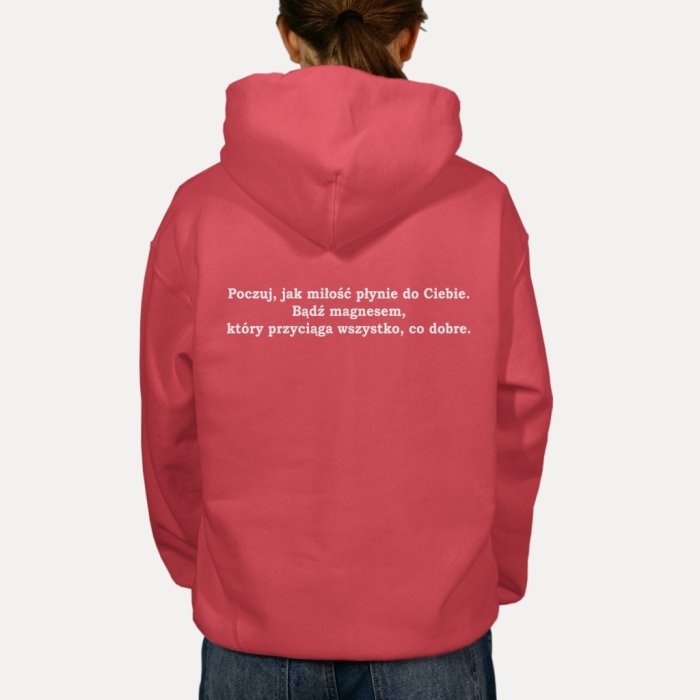 Bluza z przesłaniem oversize z kapturem Poczuj jak miłość płynie do Ciebie