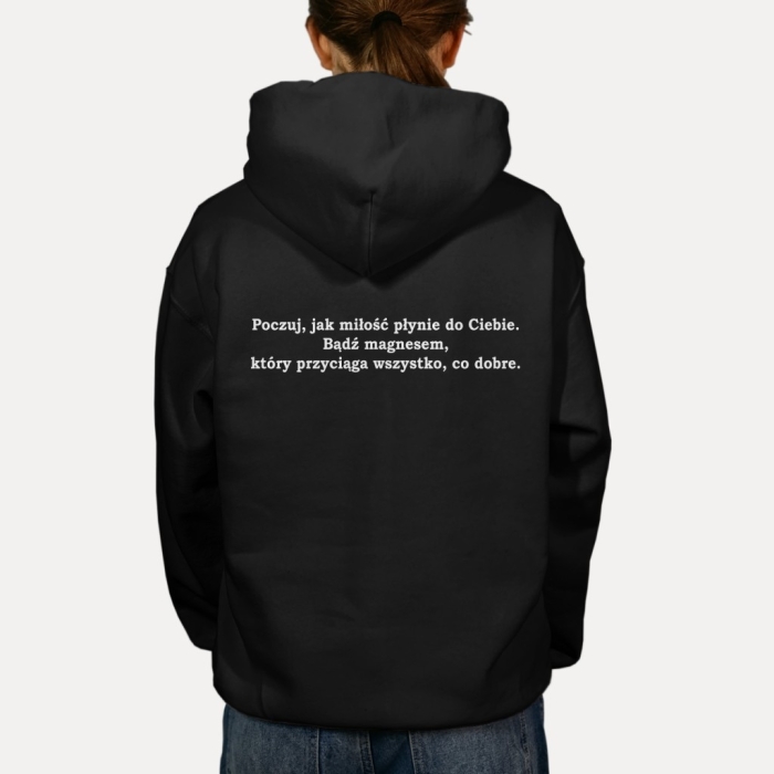 Bluza z przesłaniem oversize z kapturem Poczuj jak miłość płynie do Ciebie