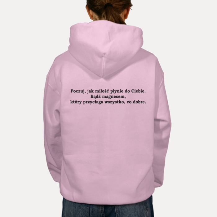 Bluza z przesłaniem oversize z kapturem Poczuj jak miłość płynie do Ciebie