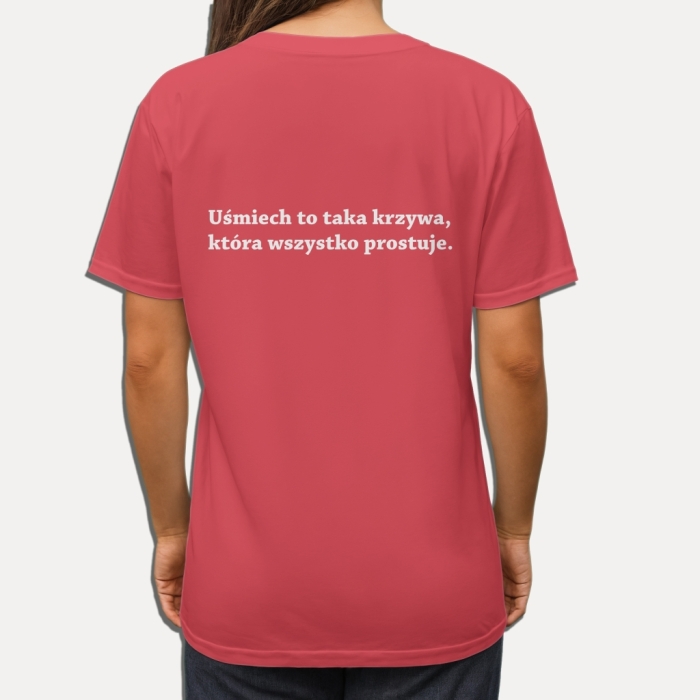 Koszulka z napisem „Uśmiech to taka krzywa, która wszystko prostuje” – pozytywna koszulka NosDobro