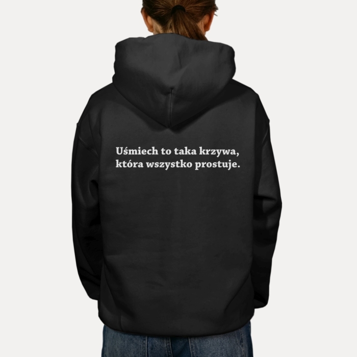 Bluza z przesłaniem oversize z kapturem Uśmiech to taka krzywa, która wszystko prostuje CLASSIC