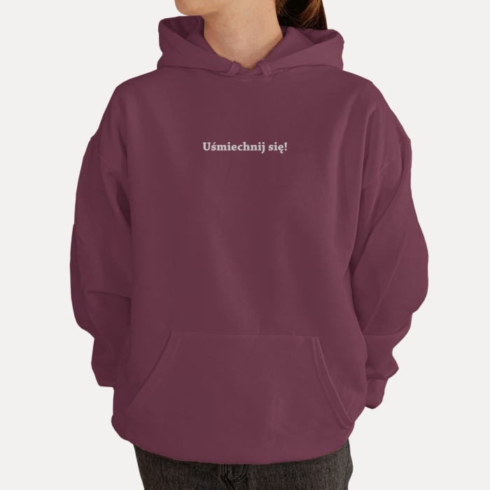 Bluza z przesłaniem oversize z kapturem Uśmiech to taka krzywa, która wszystko prostuje CLASSIC