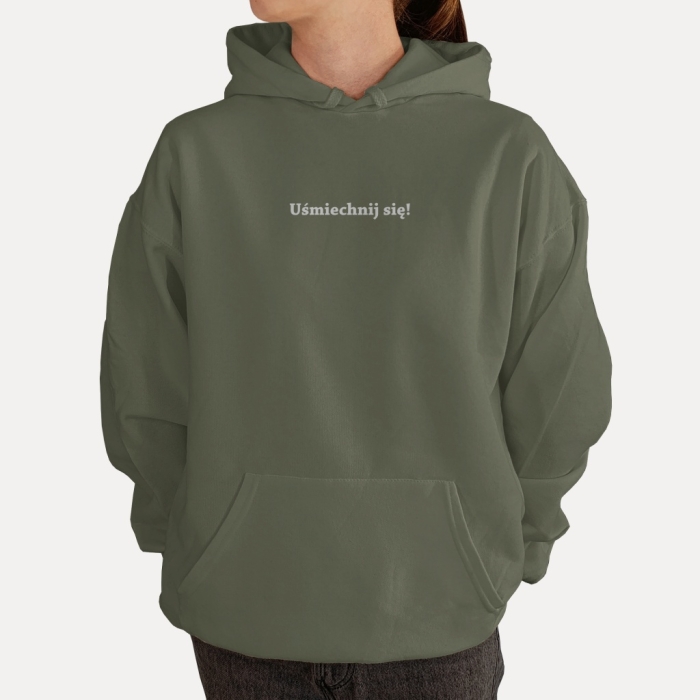 Bluza z przesłaniem oversize z kapturem Uśmiech to taka krzywa, która wszystko prostuje CLASSIC