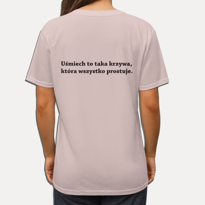 Koszulka z napisem „Uśmiech to taka krzywa, która wszystko prostuje” – pozytywna koszulka NosDobro