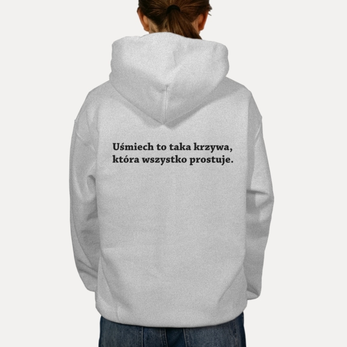 Bluza z przesłaniem oversize z kapturem Uśmiech to taka krzywa, która wszystko prostuje CLASSIC