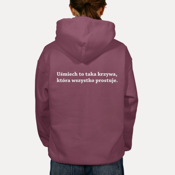 Bluza z przesłaniem oversize z kapturem Uśmiech to taka krzywa, która wszystko prostuje CLASSIC