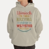 Bluza z przesłaniem oversize z kapturem Uśmiech to taka krzywa. która wszystko prostuje