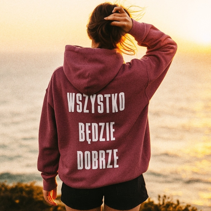 Bluza z przesłaniem oversize z kapturem Wszystko będzie dobrze nosdobro