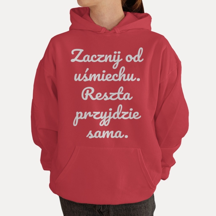 Bluza z przesłaniem oversize z kapturem Zacznij od uśmiechu. Reszta przyjdzie sama.