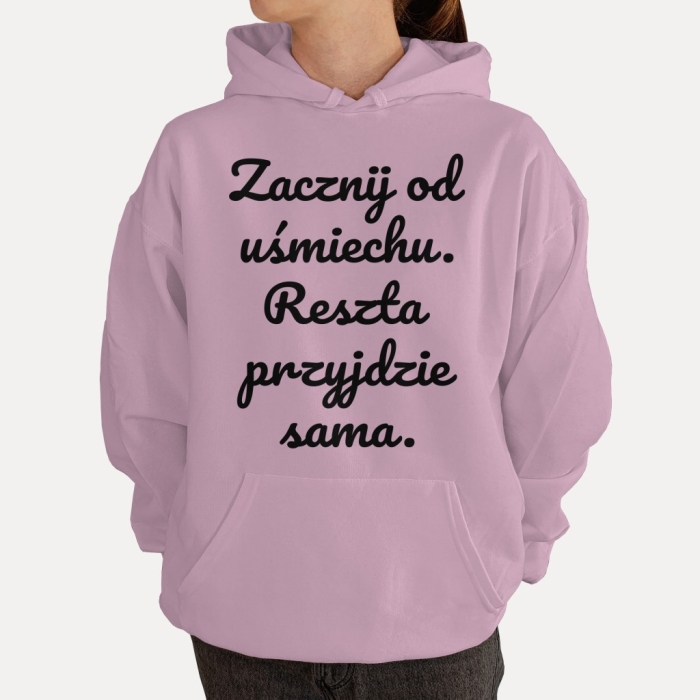 Bluza z przesłaniem oversize z kapturem Zacznij od uśmiechu. Reszta przyjdzie sama.