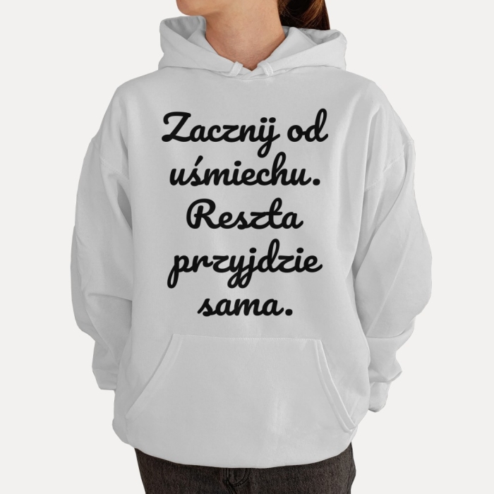 Bluza z przesłaniem oversize z kapturem Zacznij od uśmiechu. Reszta przyjdzie sama.